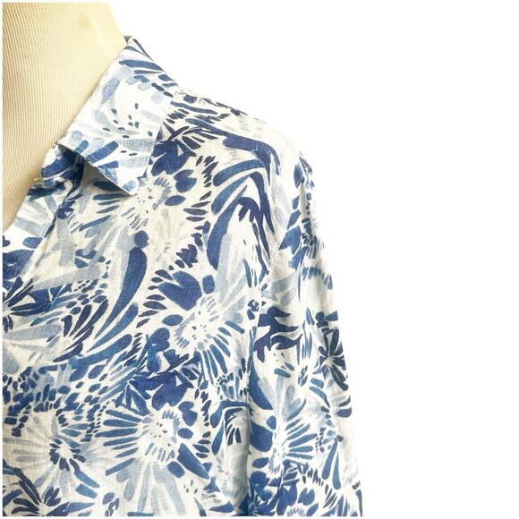 Cynthia Rowley Popover 100% Linen Tunic Plus Size 1X Blue Floral Button Sides - Picture 8 of 12
